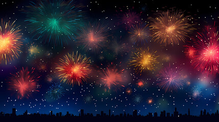 Fototapeta premium Beautiful fireworks background at night for holiday decoration