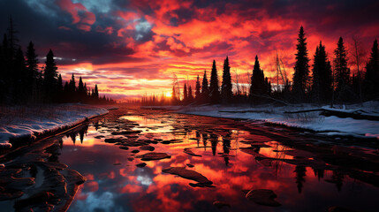Naklejka premium sunset over the river