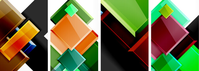 Color glass glossy square composition poster set for wallpaper, business card, cover, poster, banner, brochure, header, website