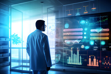 Fototapeta premium doctor in front of a screen analyzing graph.