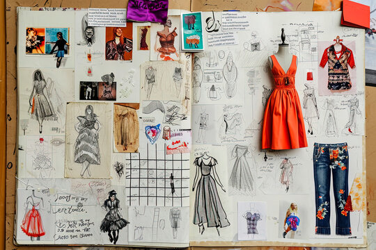 Generative AI illustration of fashion garment design drawings