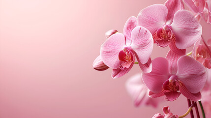 Fototapeta na wymiar Beautiful pink orchid flower banner with copy space, generative ai