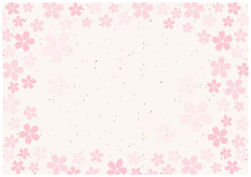 桜の花が美しい春の桜フレーム背景11和紙