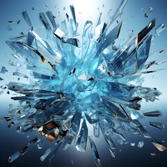 Glass Shards Explode and Shatter in the Air. Broken Glass with Mesmerizing Cracks Effect