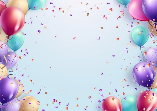 Birthday Party Card Invitation 5 x 7 Background Image Balloons Streamers Confetti Celebration