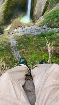 View of a Traveler on His Way Climbing a Mountain