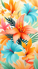 Fototapeta na wymiar Abstract Floral Paradise: Colorful Tropical Flower Pattern on Seamless Summer Wallpaper Background
