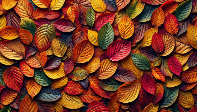 Vibrant Autumn Leaves Colorful Mosaic.A beautiful mosaic of autumn leaves in a rich spectrum of fall colors, symbolizing seasonal change. Generative AI
