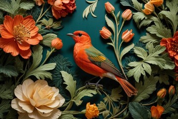 Nature's Embrace Generative AI's Bird, Rose, and Botanical Delight