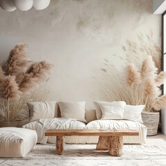Modern beige pampas grass mood in the room - obrazy, fototapety, plakaty