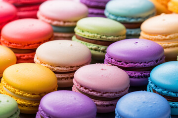Fototapeta na wymiar Many colorful French Macaron sweets