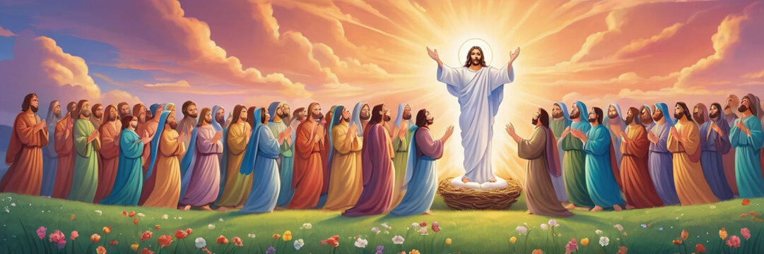Religious significance of Easter, such as a scene depicting the resurrection of Jesus Christ, incorporating elements of hope, renewal, and spiritual reflection.