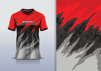 Tshirt mockup abstract grunge sport jersey design for football soccer, racing, esports, running, red black color © Nimpuna O