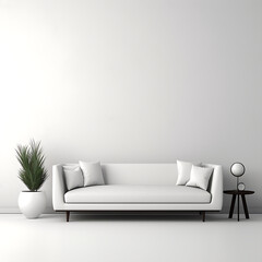 Gemütliche Couch im hellen Stil vor weißer Wand
