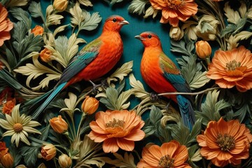 Nature's Embrace Generative AI's Bird, Rose, and Botanical Delight