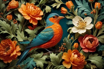 Nature's Embrace Generative AI's Bird, Rose, and Botanical Delight