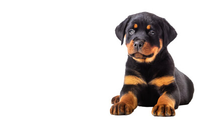 Fototapeta premium Cute Rottweiler puppy, isolated on transparent background.