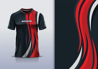 Sport jersey template mockup curve design for football soccer, racing, running, e sports, red black color © Nimpuna O