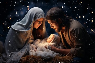 The holy family - jesus, mary, and joseph in adorable embrace, representing love and unity © sorin