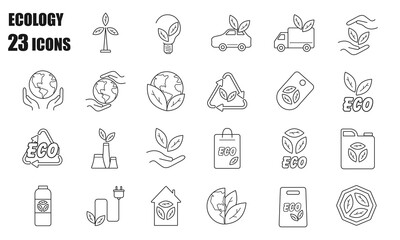 Fototapeta premium Green Energy Icons, Ecology Icons Set, Collection, Elements, Line, Organic, Isolated, Recycling, Energy, Eco, Bio, Natural
