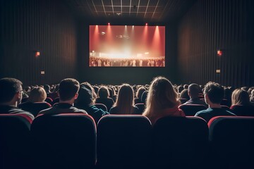 Fototapeta na wymiar Rear view of people watching a film in the cinema