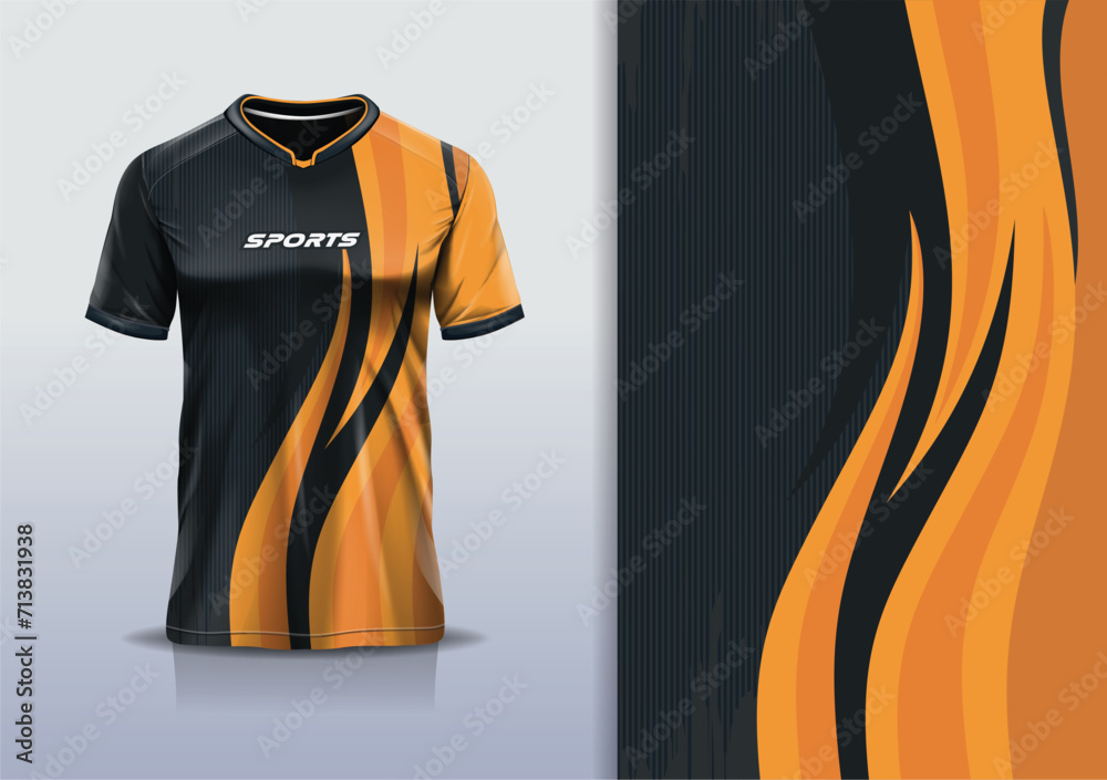 Wall mural Sport jersey template mockup curve design for football soccer, racing, running, e sports, orange color - Wall murals