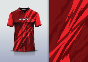 T-shirt mockup with abstract stripe line racing jersey design for football, soccer, racing, esports, running, in red color