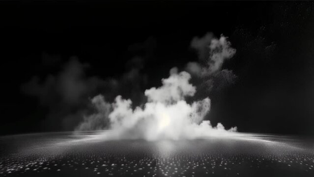 An image with a light and mystical ambiance of white smoke slowly drifting against a black background
