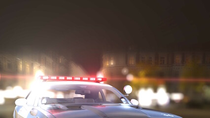 Obraz premium Police car at night パトカー 夜 回転灯 赤色灯 アメリカ 3D CG Rendered Images