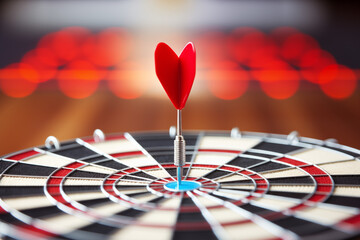  dart is embedded in the center of a dartboard. The dartboard is a circular target with concentric...