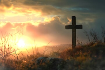 Sacred Sunrise: Cross on a Mountain Peak