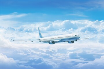 Spectacular panoramic background of a majestic plane soaring in the vast blue sky