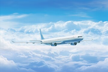 Obraz premium Spectacular panoramic background of a majestic plane soaring in the vast blue sky