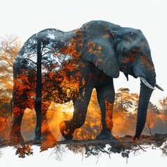 Serenity of an Elephant in Autumn Forest