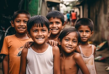 Group indian boys. Enjoyable and charming children with different clothes. Generate AI