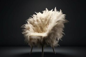 Modern chair designed with fluffy feathers. Luxurious lounge plumage soft seat. Generate ai - obrazy, fototapety, plakaty