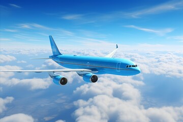 Stunning panoramic background with majestic airplane soaring through the blue sky for commercial use