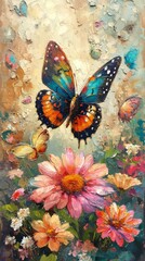 Fototapeta na wymiar Butterfly and Flowers 4K Wallpaper, generative ai