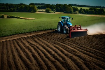 Obraz premium Modern tractor working in the field.