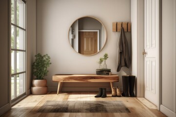Modern wooden entrance. Cotemporally and minimalistic design interior. Generate AI