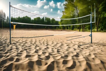 volleyball net in the sand in sunny day.