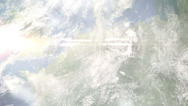 Zoom in from space and focus on Brilon, Germany. 3D Animation. Background for travel intro. Elements of this image furnished by NASA