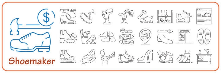 Shoemaker line icon set. Shoes seller line icon vector. shoes seller sign. isolated contour symbol black illustration