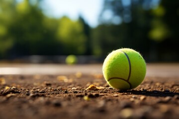 A green ball lies on an outdoor tennis court generated AI