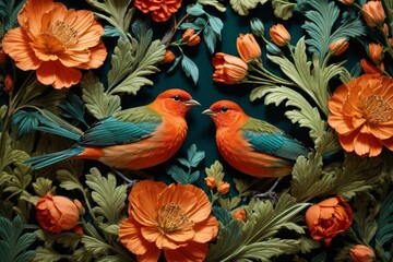 Fototapeta premium A Vivid Bloom Generative AI's Botanical Wonder with Birds and Roses