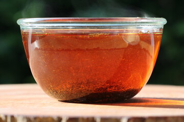 cinnamon tea splash inside hot water