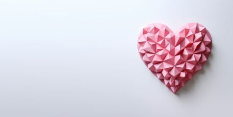 Pink origami heart on white background with free space generated AI