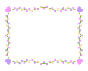 Vintage valentine heart frame border divider floral flat. Cute purple pastel fairytale kid love magic colorful separator floral filigree rectangle greeting card rainbow wedding book cover framework