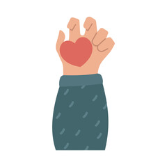 Obraz premium Heart holding by diverse hands. Vector illustration concept for sharing love, helping others, charity supported by global community