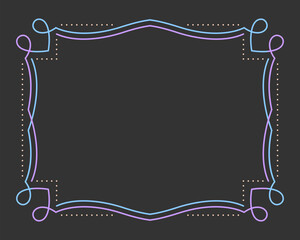 Vintage valentine heart frame border divider line flat. Cute purple blue pastel fairytale kid love magic colorful separator filigree rectangle greeting card rainbow wedding book cover framework